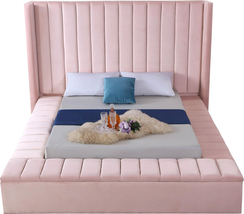 Kiki Pink Velvet King Bed (3 Boxes)