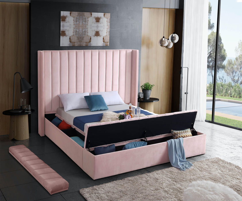 Kiki Pink Velvet King Bed (3 Boxes) - US Furniture & Mattress (Waterbury,CT)*