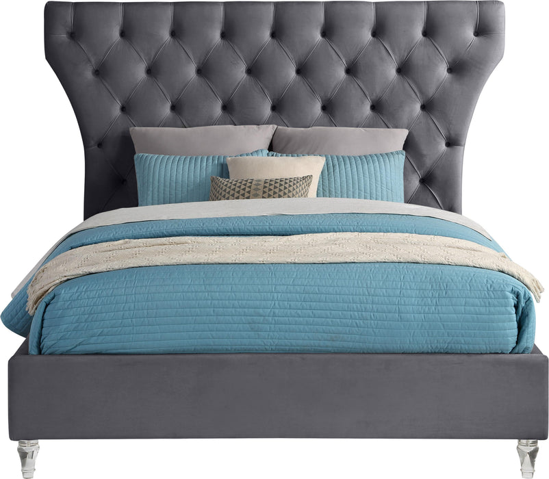 Kira Grey Velvet King Bed