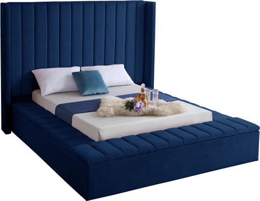 Kiki Navy Velvet Queen Bed (3 Boxes) - US Furniture & Mattress (Waterbury,CT)*
