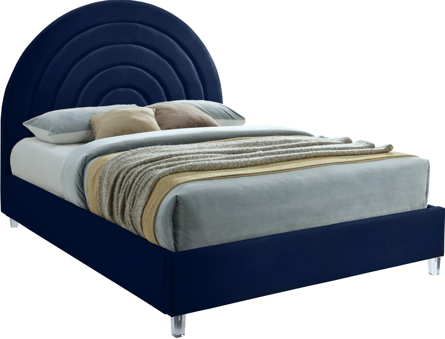 Rainbow Navy Velvet King Bed