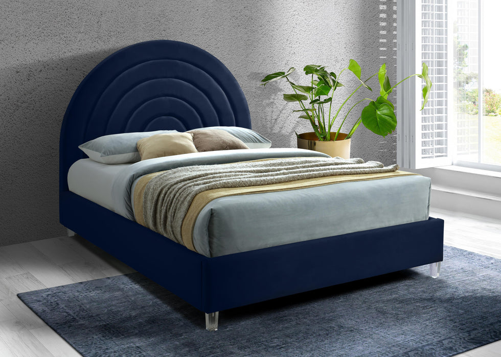 Rainbow Navy Velvet Full Bed