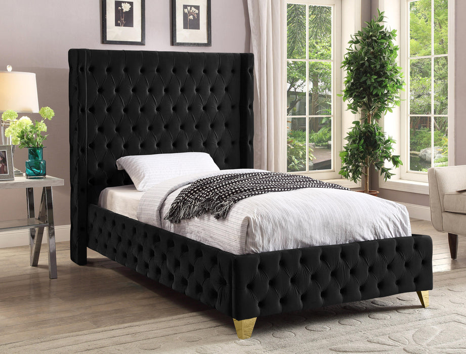 Savan Black Velvet Twin Bed