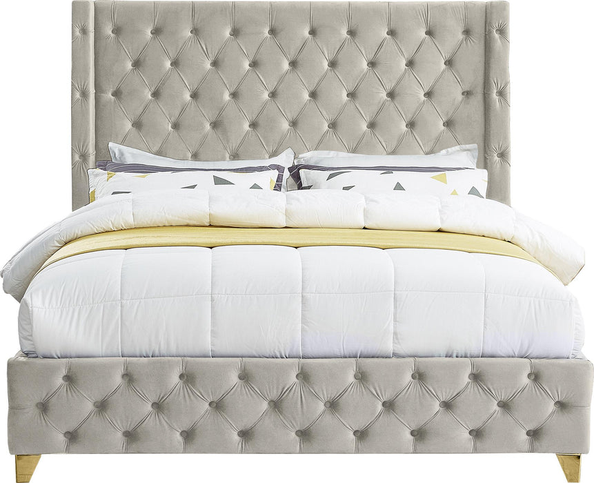 Savan Cream Velvet Full Bed