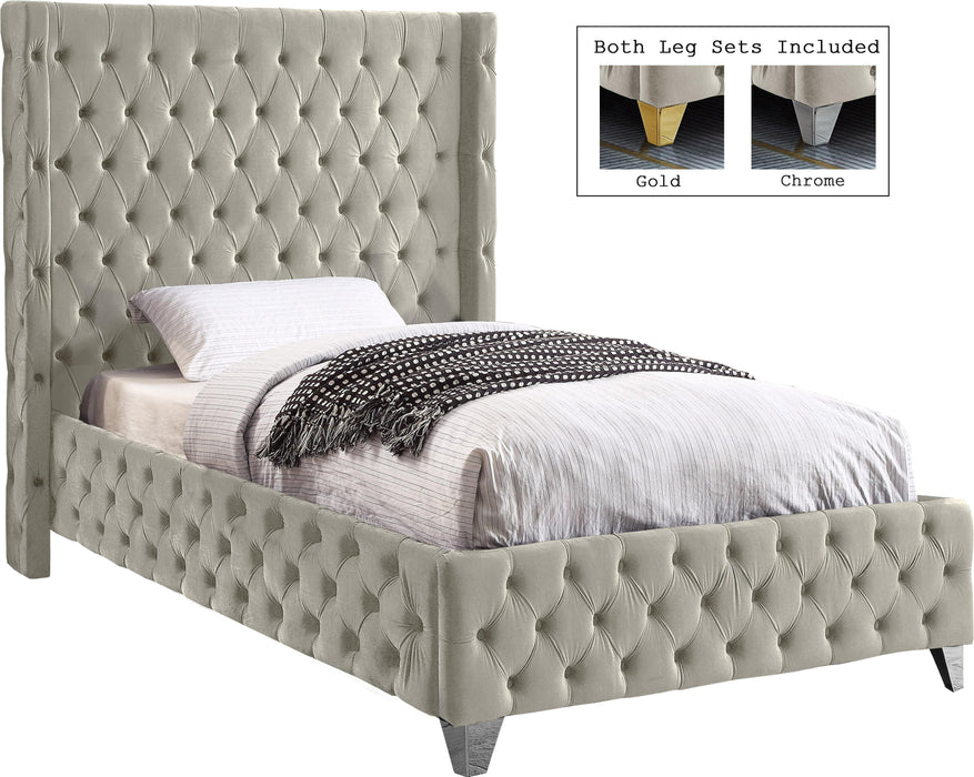 Savan Cream Velvet Twin Bed