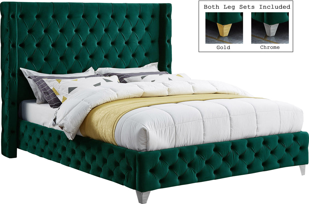 Savan Green Velvet Full Bed