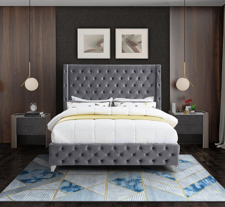 Savan Grey Velvet King Bed