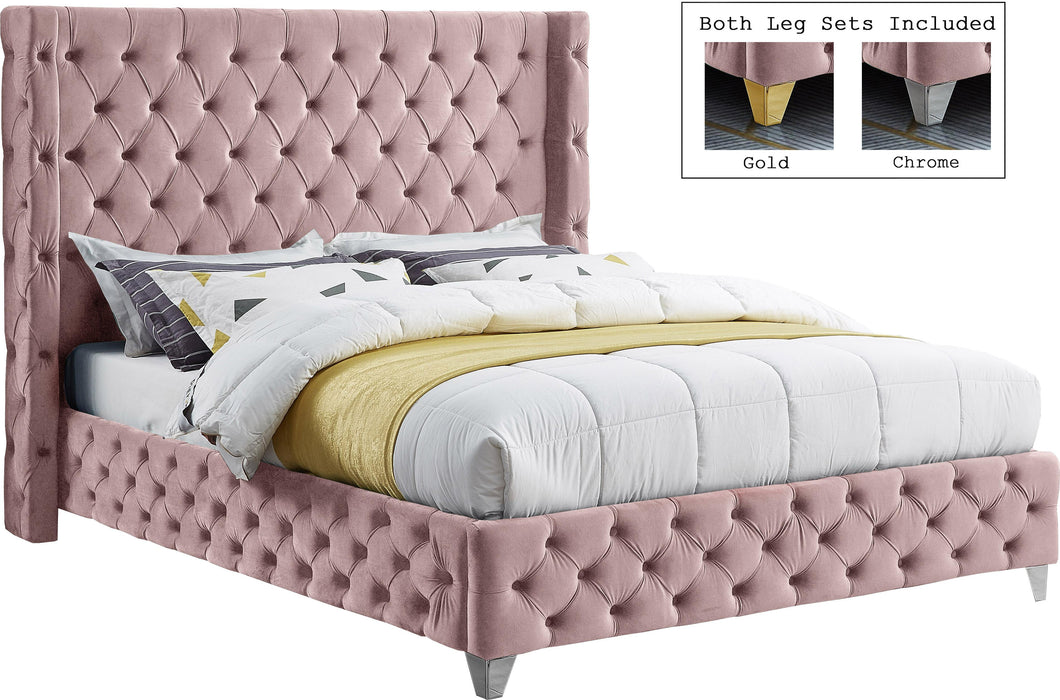 Savan Pink Velvet Full Bed