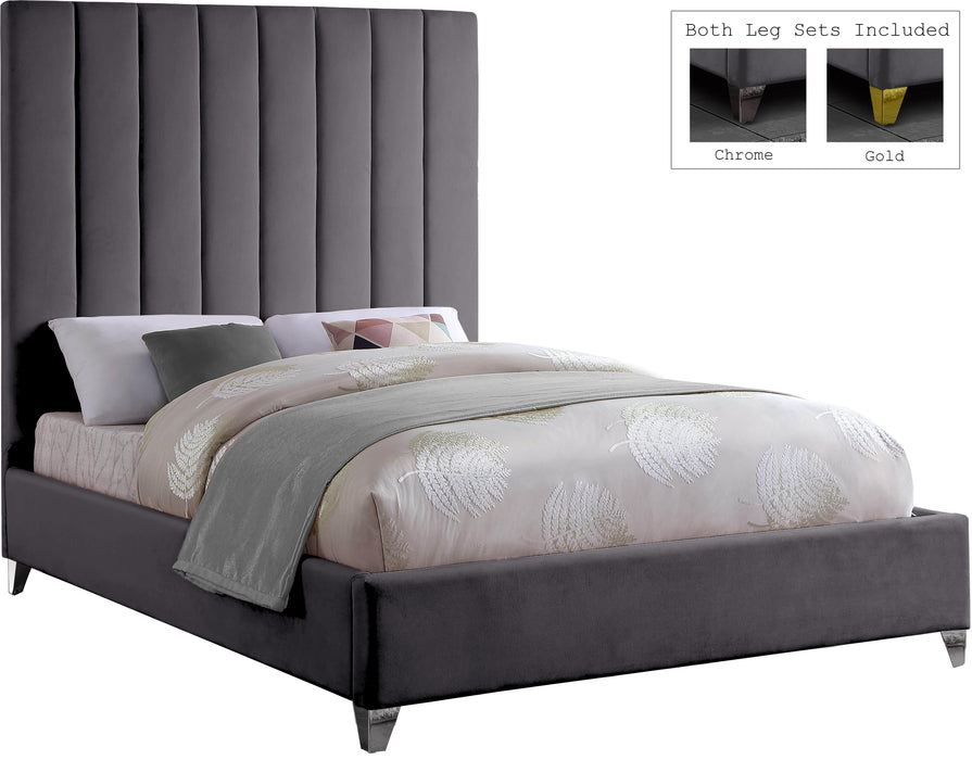 Via Grey Velvet Queen Bed