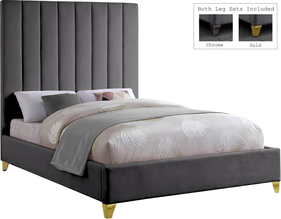 Via Grey Velvet King Bed - US Furniture & Mattress (Waterbury,CT)*