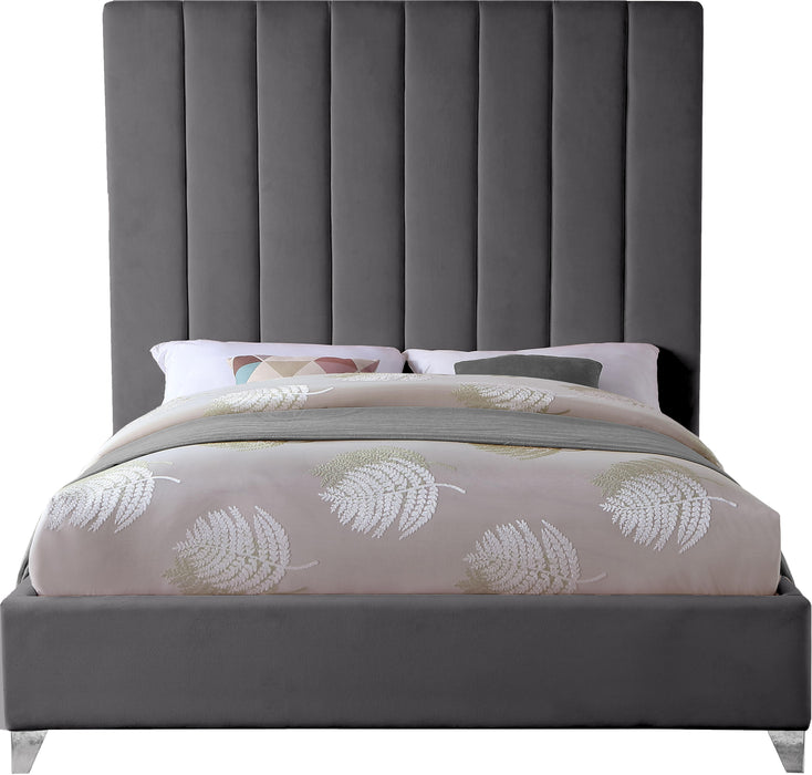 Via Grey Velvet Queen Bed - US Furniture & Mattress (Waterbury,CT)*