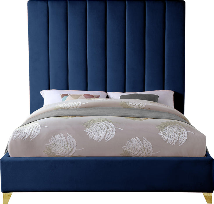 Via Navy Velvet King Bed - US Furniture & Mattress (Waterbury,CT)*