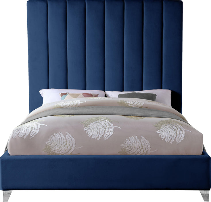 Via Navy Velvet King Bed - US Furniture & Mattress (Waterbury,CT)*