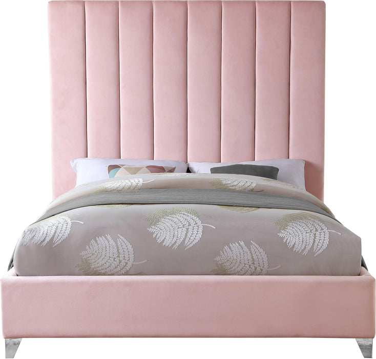 Via Pink Velvet Queen Bed - US Furniture & Mattress (Waterbury,CT)*