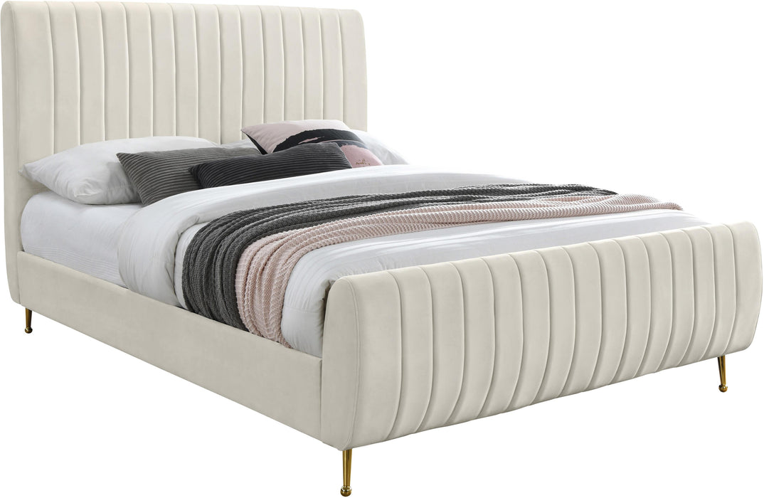 Zara Cream Velvet Queen Bed (3 Boxes) - US Furniture & Mattress (Waterbury,CT)*