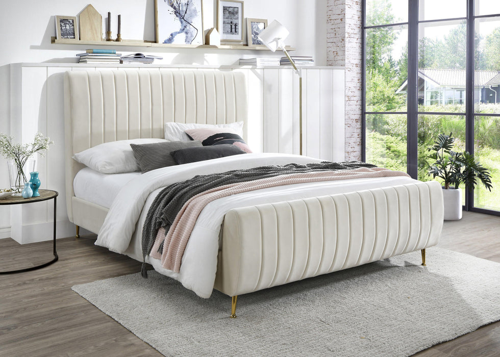 Zara Cream Velvet Queen Bed (3 Boxes) - US Furniture & Mattress (Waterbury,CT)*
