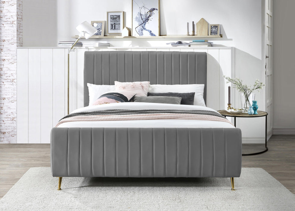 Zara Grey Velvet Queen Bed (3 Boxes) - US Furniture & Mattress (Waterbury,CT)*