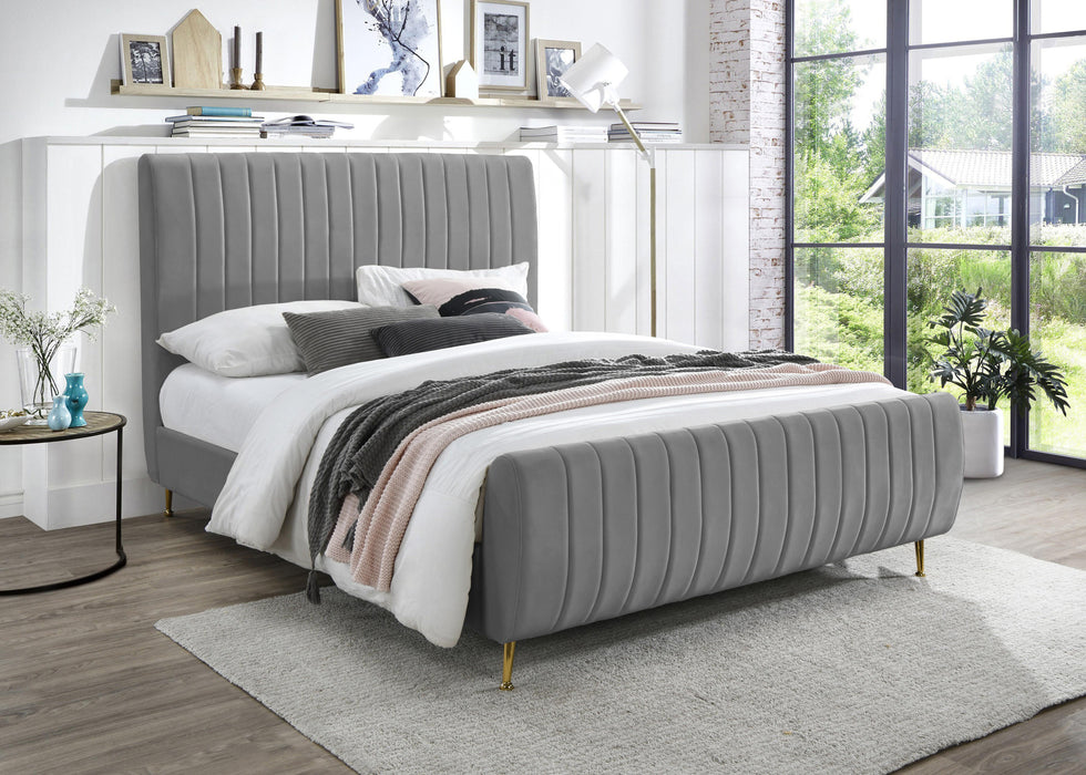 Zara Grey Velvet Queen Bed (3 Boxes) - US Furniture & Mattress (Waterbury,CT)*