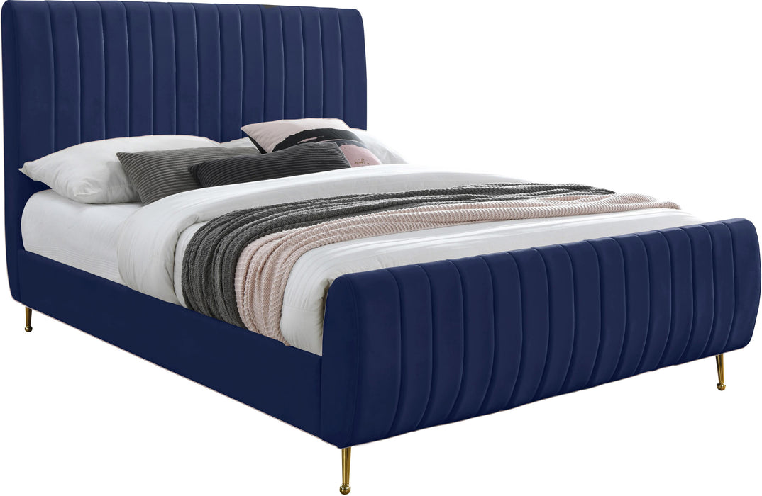 Zara Navy Velvet Queen Bed (3 Boxes) - US Furniture & Mattress (Waterbury,CT)*