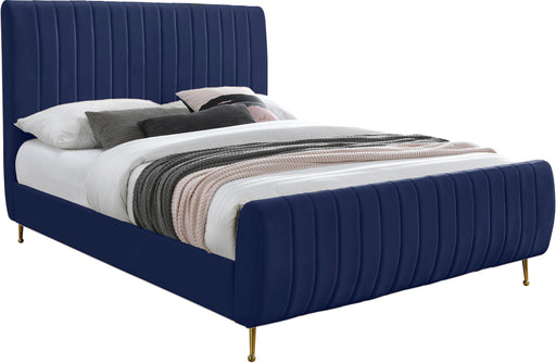Zara Navy Velvet Queen Bed (3 Boxes) - US Furniture & Mattress (Waterbury,CT)*