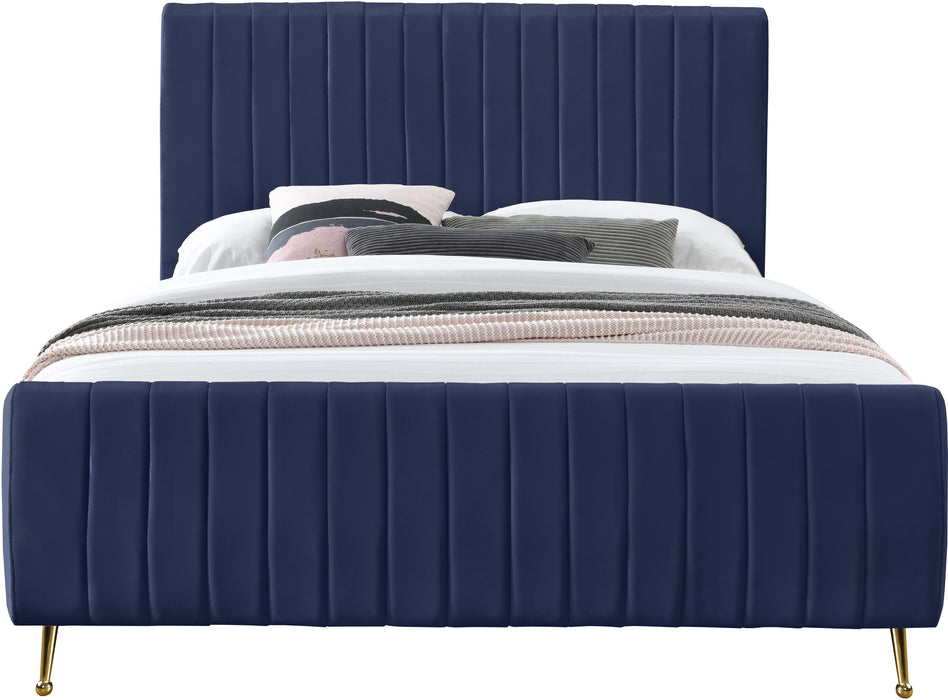 Zara Navy Velvet Queen Bed (3 Boxes) - US Furniture & Mattress (Waterbury,CT)*
