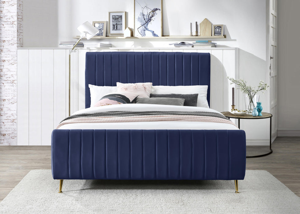 Zara Navy Velvet Queen Bed (3 Boxes) - US Furniture & Mattress (Waterbury,CT)*