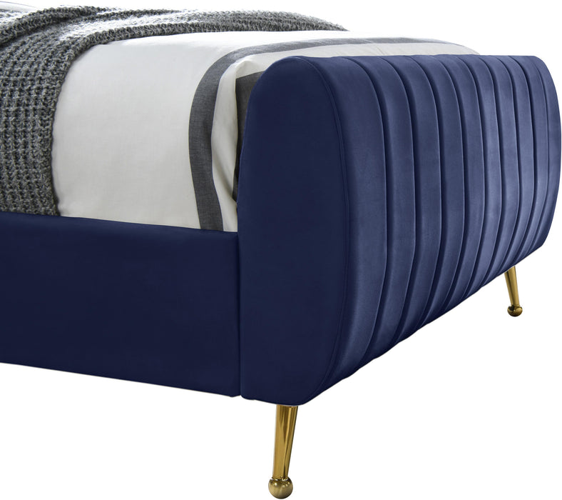 Zara Navy Velvet Queen Bed (3 Boxes) - US Furniture & Mattress (Waterbury,CT)*