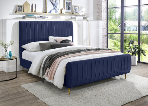 Zara Navy Velvet Queen Bed (3 Boxes) - US Furniture & Mattress (Waterbury,CT)*