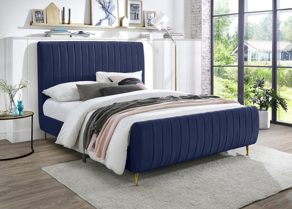 Zara Navy Velvet Queen Bed (3 Boxes) - US Furniture & Mattress (Waterbury,CT)*