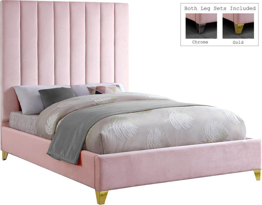 Via Pink Velvet Queen Bed - US Furniture & Mattress (Waterbury,CT)*
