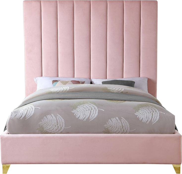 Via Pink Velvet Queen Bed - US Furniture & Mattress (Waterbury,CT)*