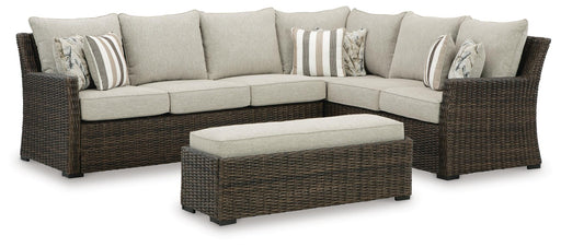 Brook Ranch Outdoor Sofa Sectional/Bench with Cushion (Set of 3) - US Furniture & Mattress (Waterbury,CT)*