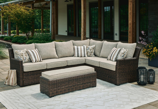 Brook Ranch Outdoor Sofa Sectional/Bench with Cushion (Set of 3) - US Furniture & Mattress (Waterbury,CT)*