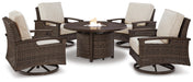 Paradise Trail Paradise Trail Fire Pit Table with 4 Nuvella Swivel Lounge Chairs - US Furniture & Mattress (Waterbury,CT)*