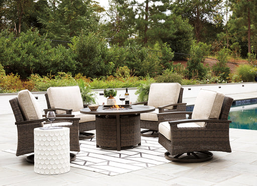 Paradise Trail Paradise Trail Fire Pit Table with 4 Nuvella Swivel Lounge Chairs - US Furniture & Mattress (Waterbury,CT)*
