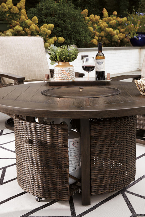 Paradise Trail Paradise Trail Fire Pit Table with 4 Nuvella Swivel Lounge Chairs - US Furniture & Mattress (Waterbury,CT)*