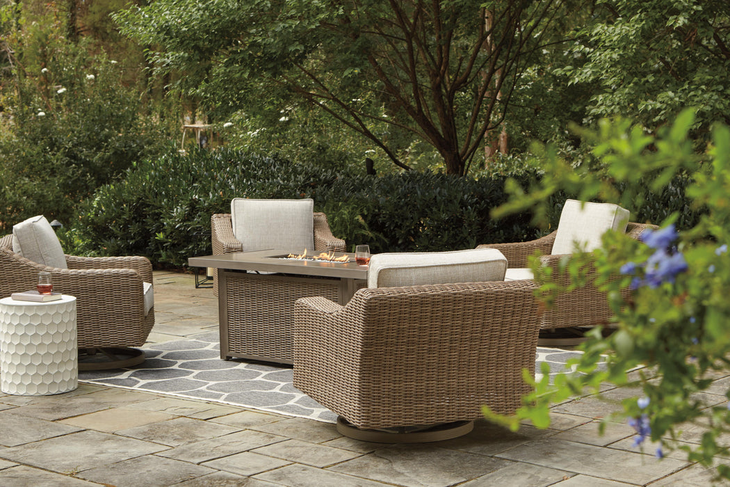 Beachcroft Beachcroft Fire Pit Table with Four Nuvella Swivel Lounge Chairs - US Furniture & Mattress (Waterbury,CT)*