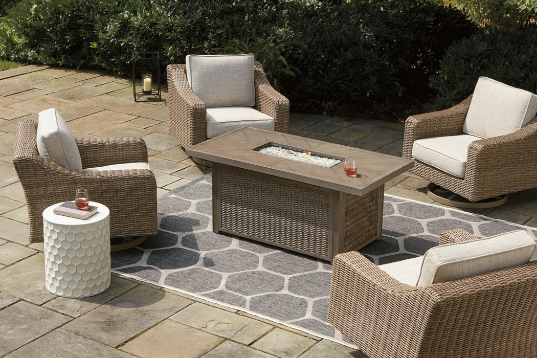 Beachcroft Beachcroft Fire Pit Table with Four Nuvella Swivel Lounge Chairs - US Furniture & Mattress (Waterbury,CT)*