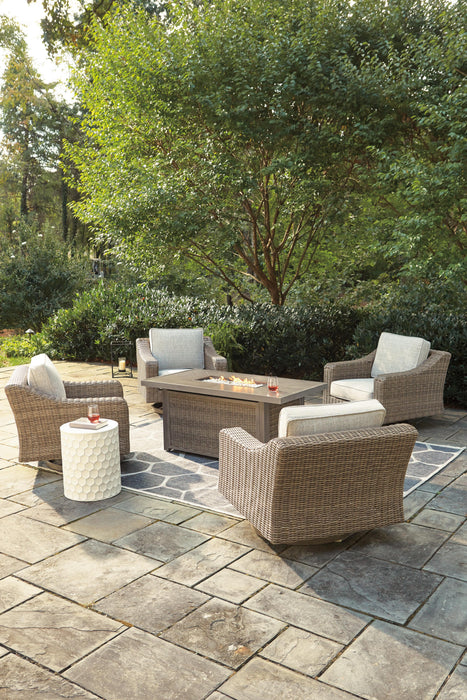 Beachcroft Beachcroft Fire Pit Table with Four Nuvella Swivel Lounge Chairs - US Furniture & Mattress (Waterbury,CT)*