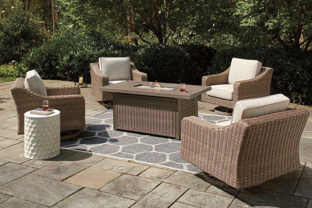 Beachcroft Beachcroft Fire Pit Table with Four Nuvella Swivel Lounge Chairs - US Furniture & Mattress (Waterbury,CT)*