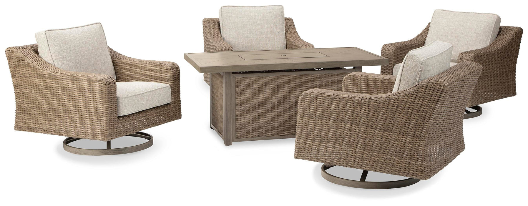 Beachcroft Beachcroft Fire Pit Table with Four Nuvella Swivel Lounge Chairs - US Furniture & Mattress (Waterbury,CT)*
