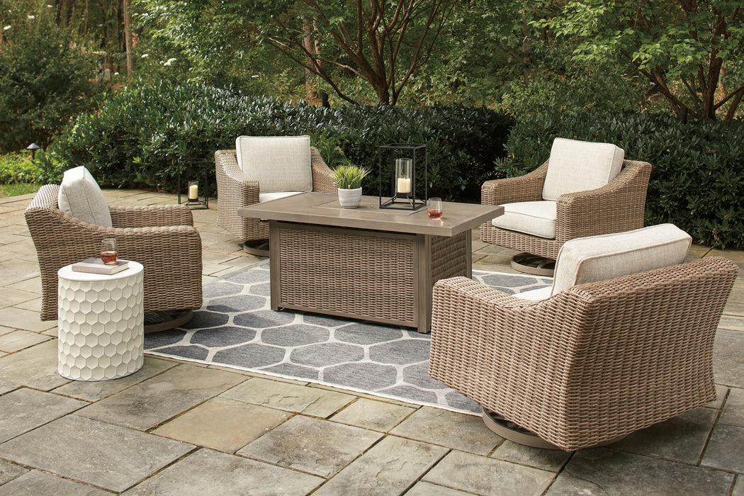 Beachcroft Beachcroft Fire Pit Table with Four Nuvella Swivel Lounge Chairs - US Furniture & Mattress (Waterbury,CT)*
